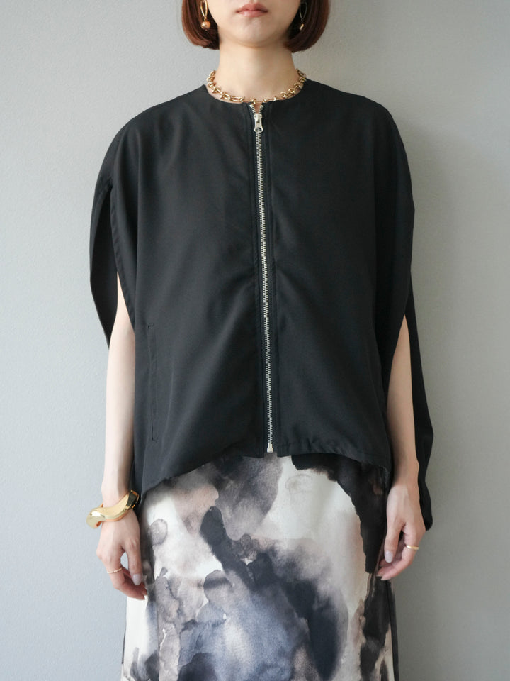 [予約]スリーブレスドロストZIPブルゾン/ブラック
