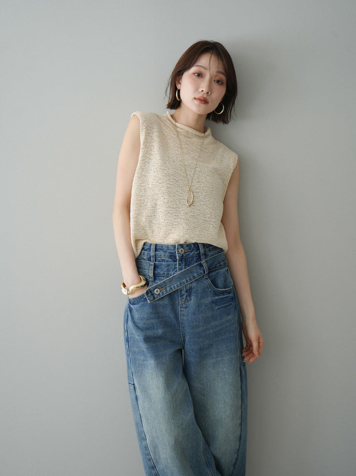 [予約]ノースリーブリネンタッチシアーニットプルオーバー/beige