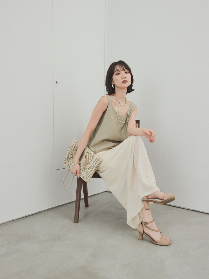 [預購] Washer Satin 薄紗多層背心/卡其米色