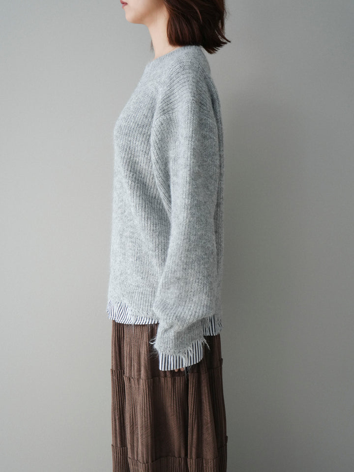 [予約]裾シャツレイヤードダメージニットプルオーバー/lightgrey