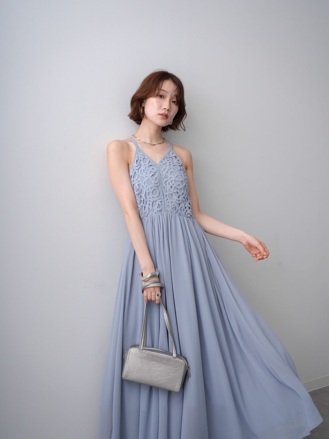 [予約]クロシェシフォンキャミワンピース/lightblue