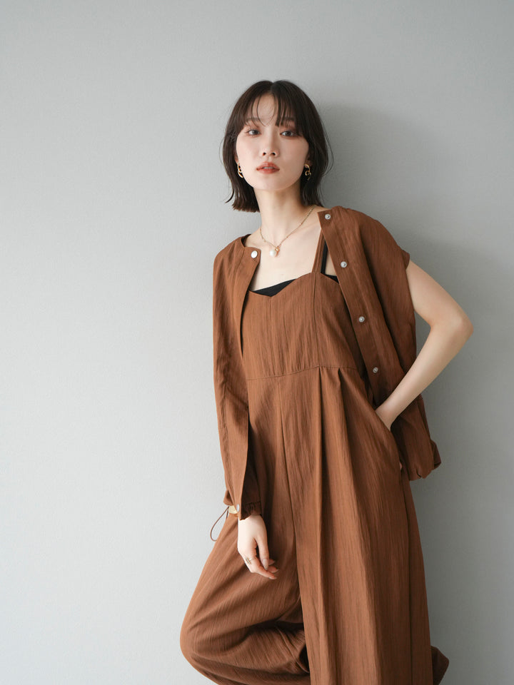 [SET]リネンライクビスチェデザインサロペット+リネンライクドロストバルーンブルゾン(2set)