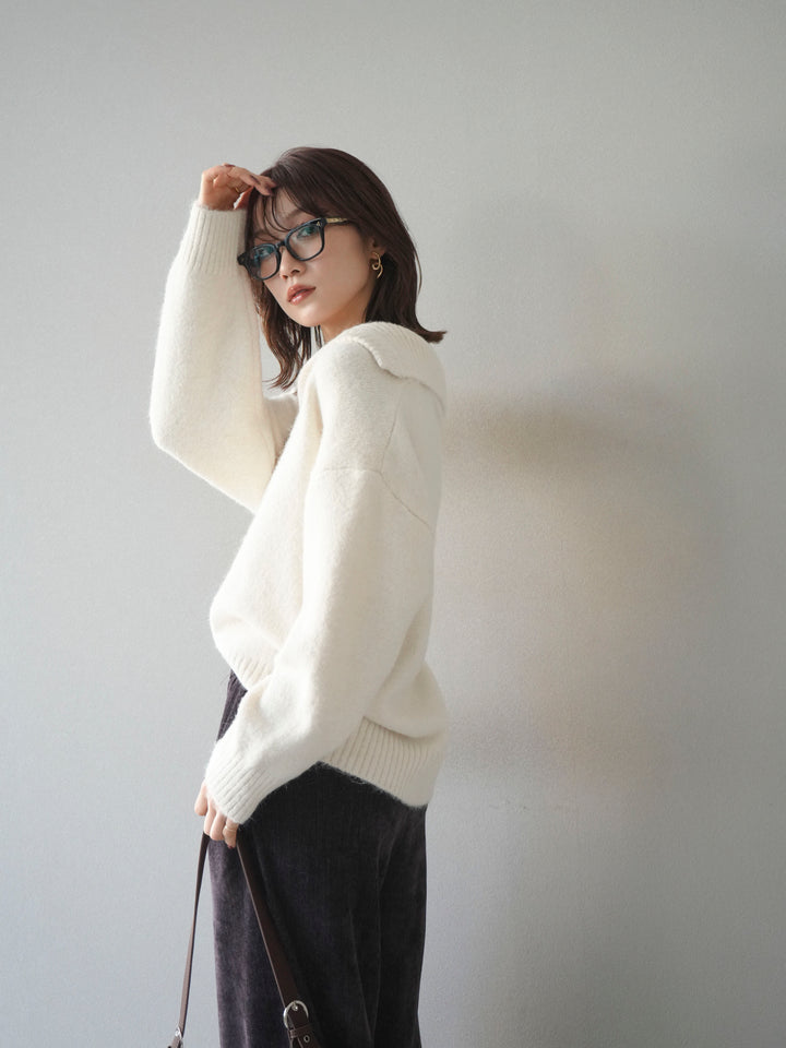 [予約]スキッパーニットプルオーバー/offwhite