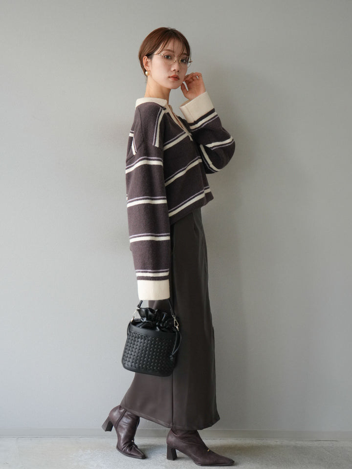 [予約]フェイクレザーZIPタイトスカート/ブラウン