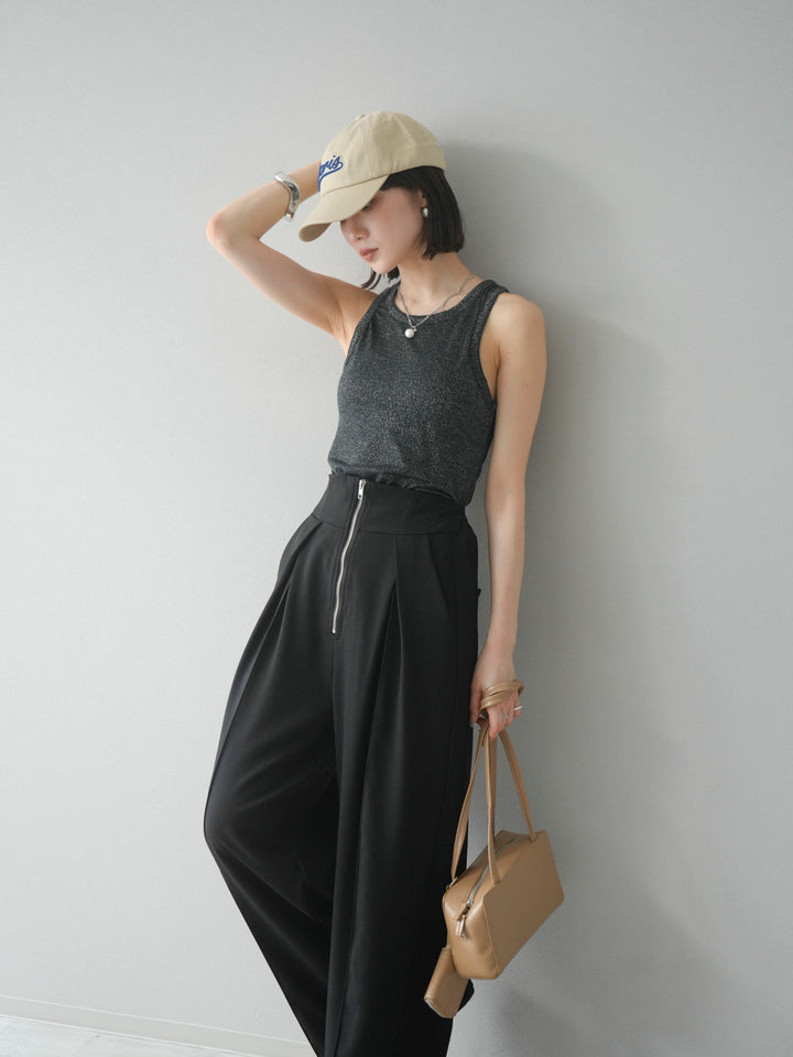 [予約]カップ付きラメアメスリブラトップ/ブラック