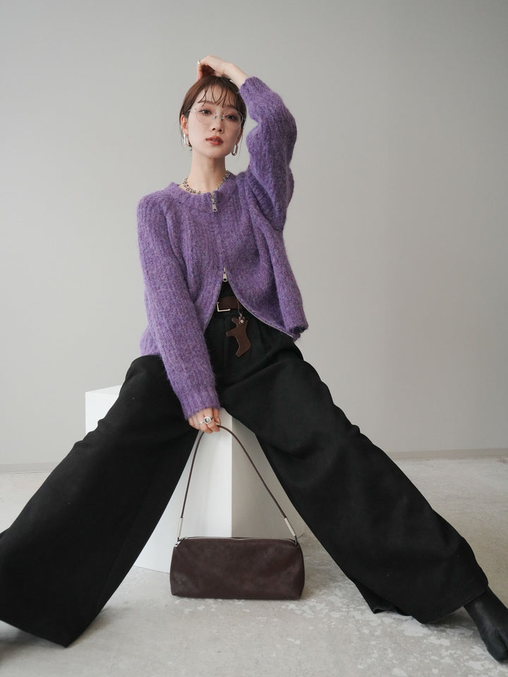 [予約]MIXヤーンモヘアタッチZIPニットカーディガン/purple