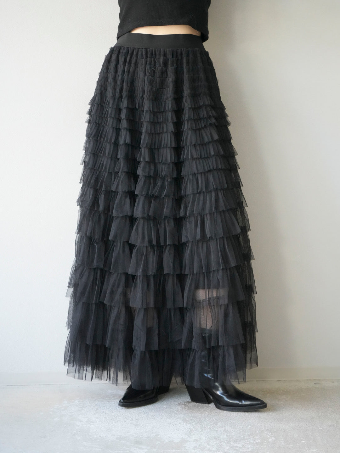 [予約]チュールティアードスカート/ブラック