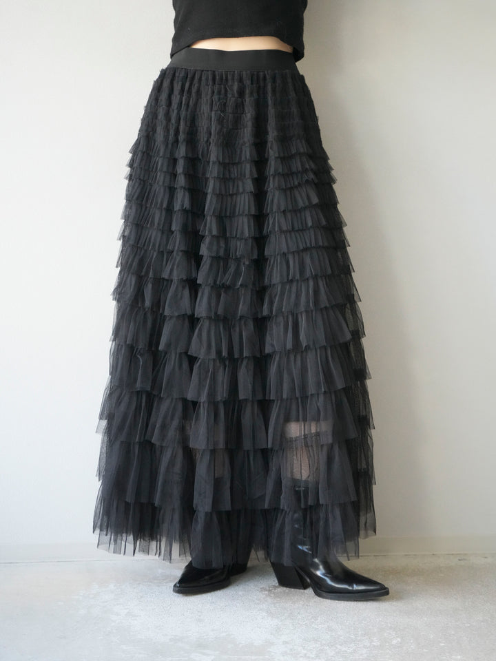 [予約]チュールティアードスカート/ブラック