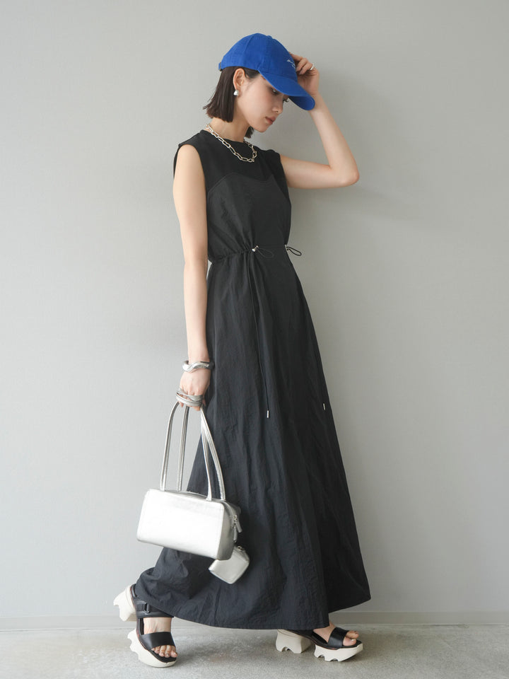 [予約]カットドッキングナイロンワンピース/ブラック