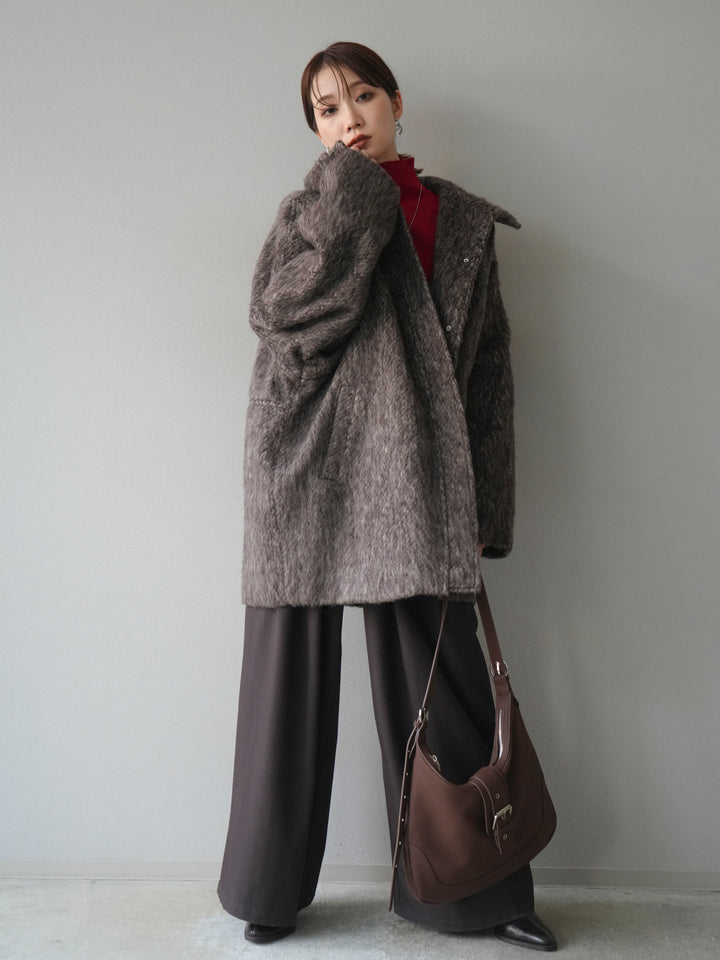 [予約]スタンドカラーシャギーコート/brown