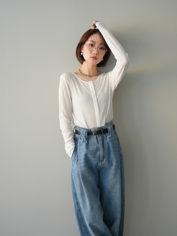 [予約]シアーリブバイカラーカーディガン/white