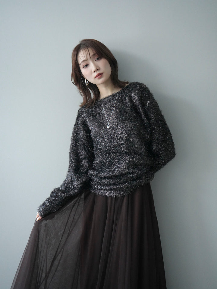 [予約]ラメシャギードルマンニットプルオーバー/brown