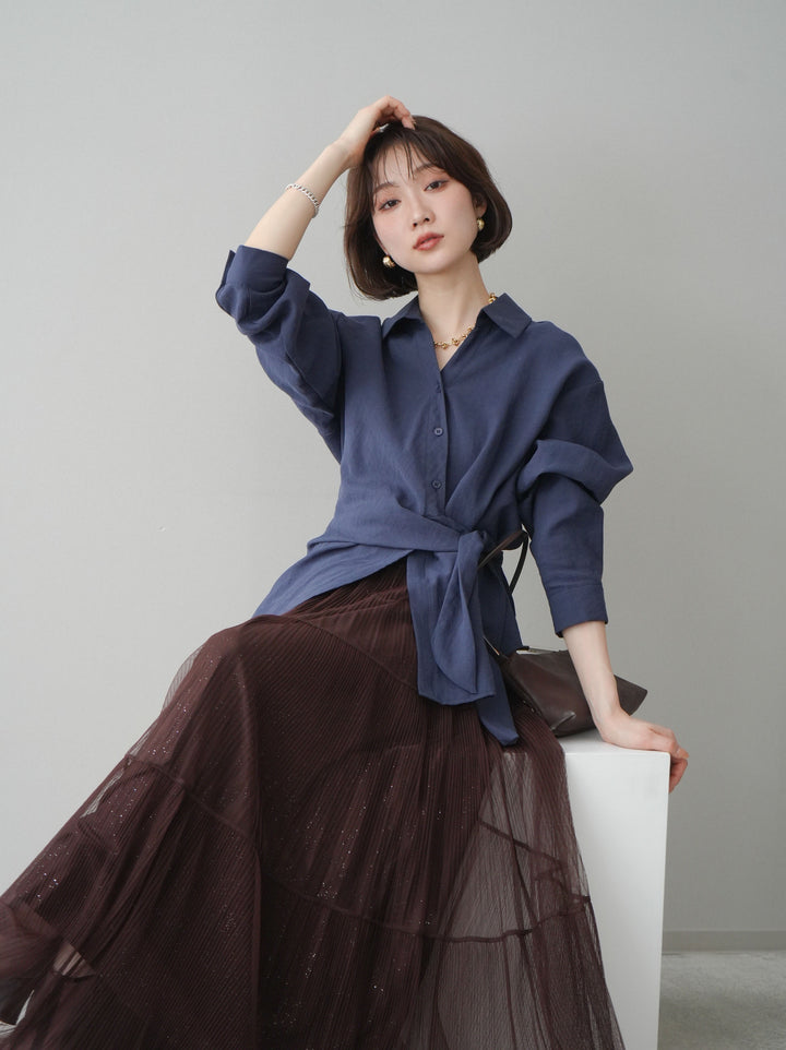 [予約]フロントアシンメトリーブラウス/blue