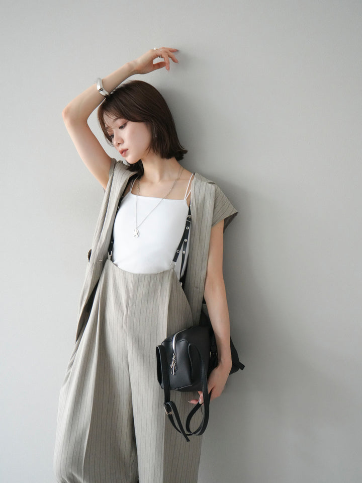 【着回しセット】[SET]ヘリンボーンストライプジレ+シアー切替ベロアトップス+ヘリンボーンストライプサロペット(3set)