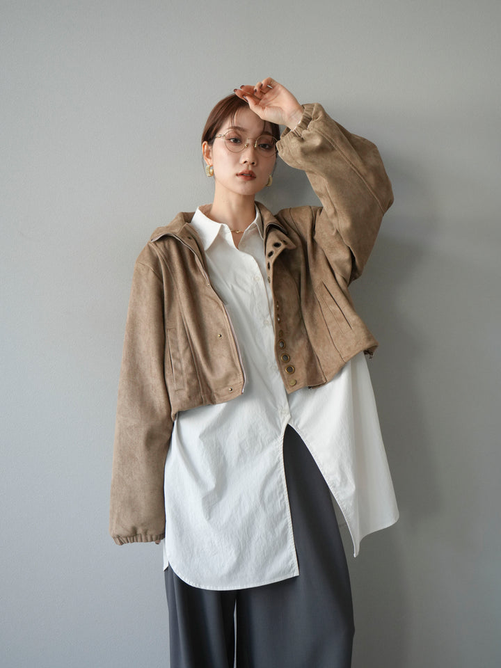 [予約]パンチングデザインスエードショートジャケット/ベージュ