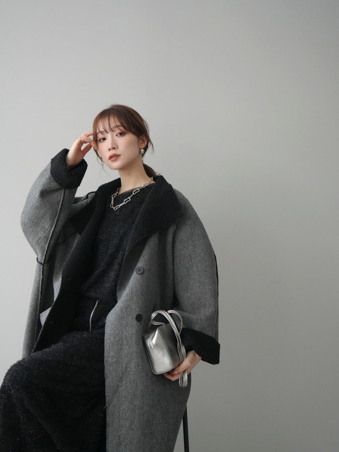 [SET]アウトシーム裏ボアコート+ラメシャギートップス(2set)