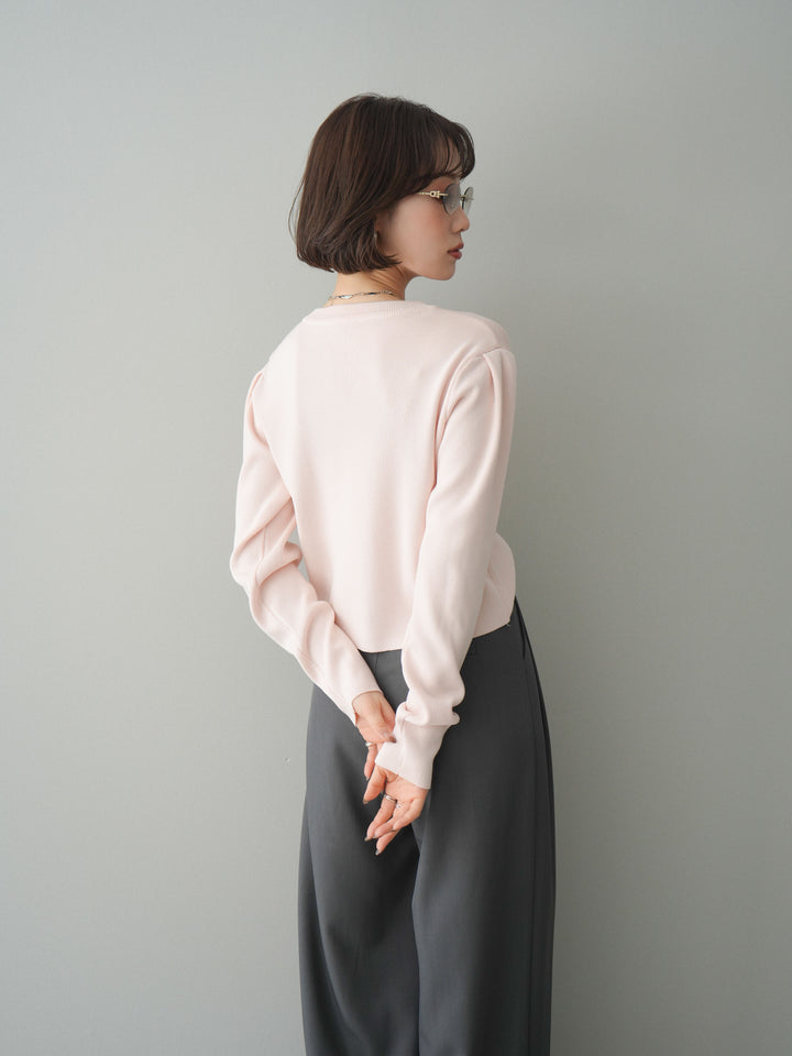 [SET]クリアボタンタックニットカーディガン+ベルトループデザインワイドパンツ(2set)