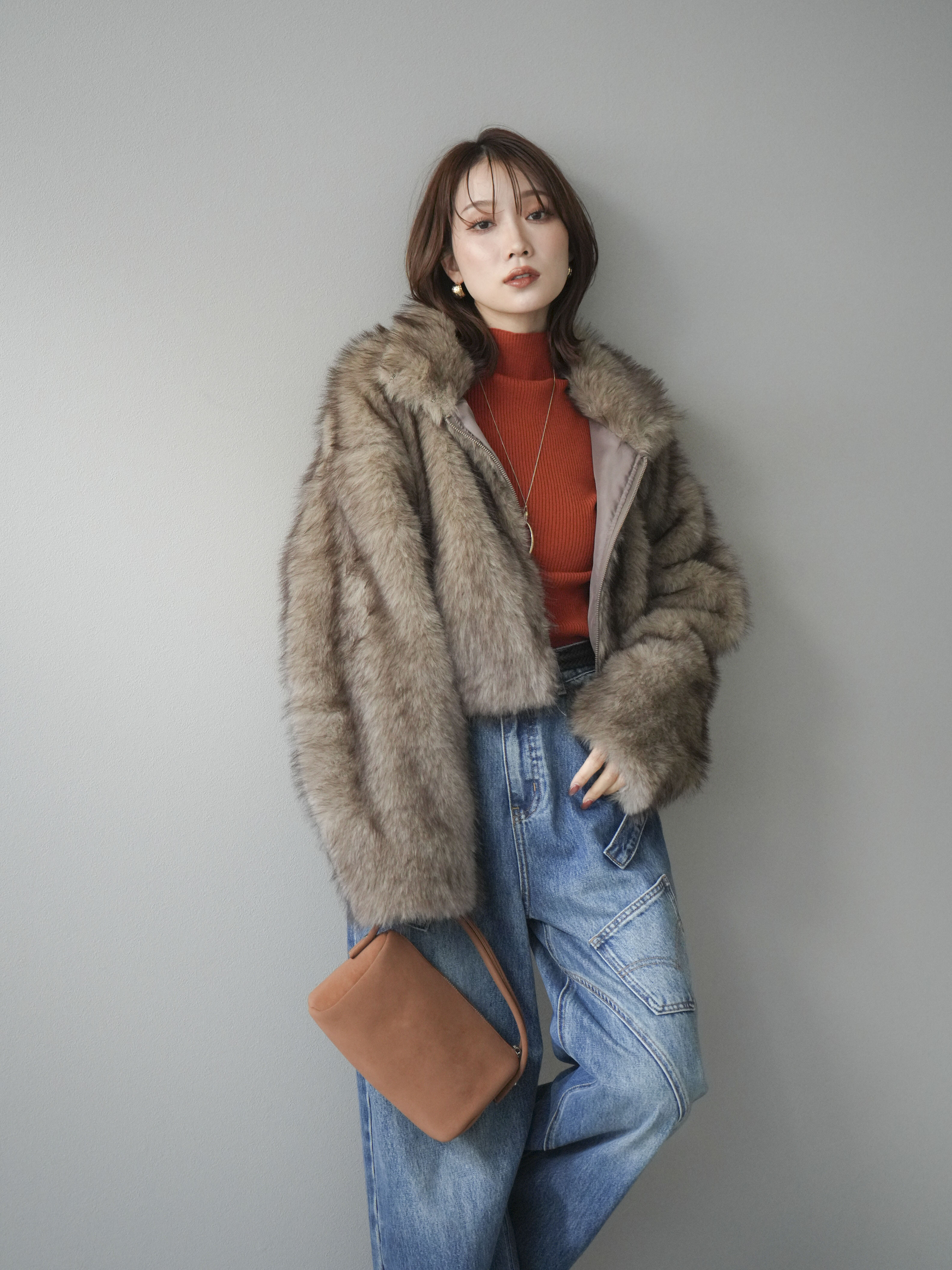 予約]フェイクファーショートZIPジャケット/brownmix – Lumier