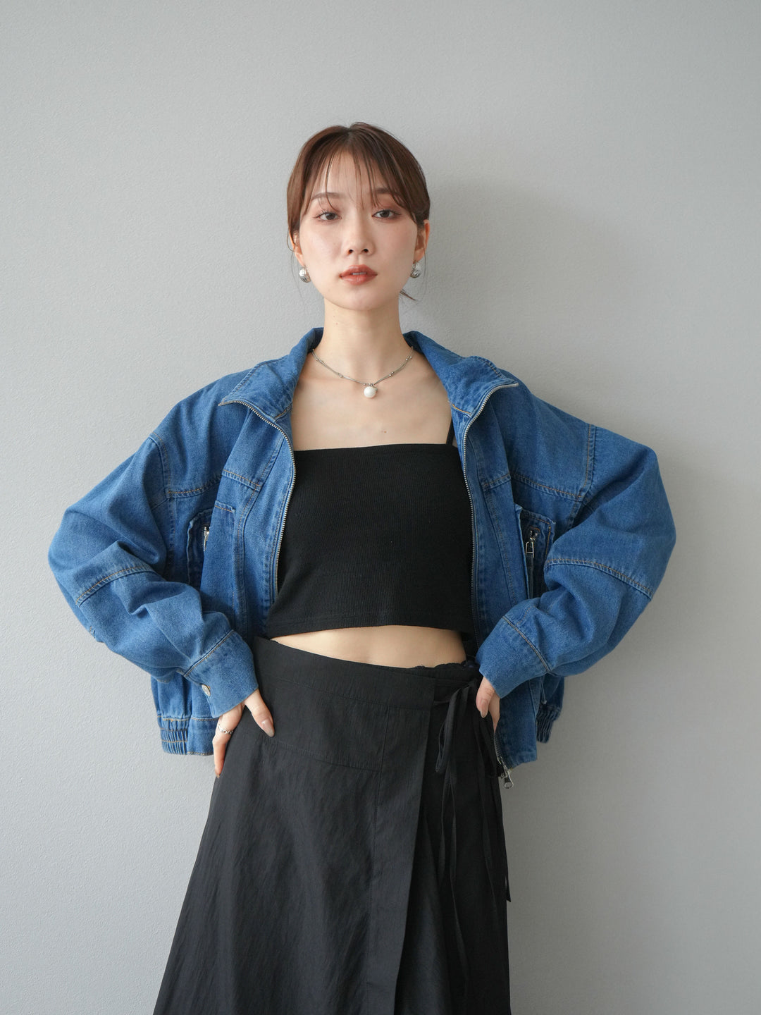 [予約]ZIPポケットデニムショートブルゾン/ブルー