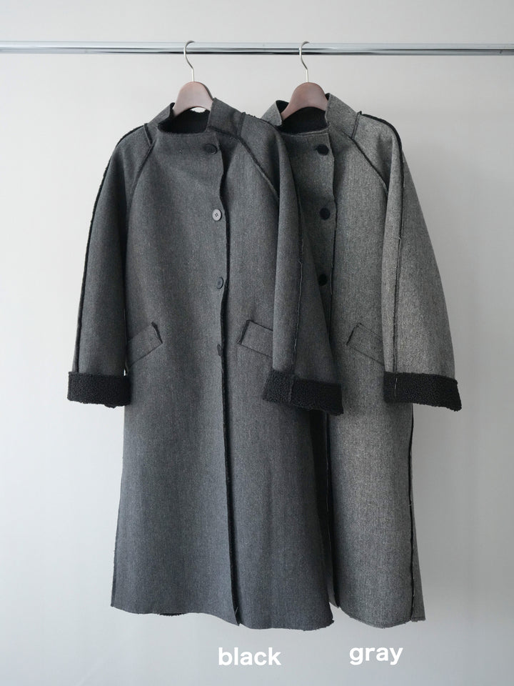 [SET]チェック襟xスエットミニワンピース+アウトシーム裏ボアコート(2set)