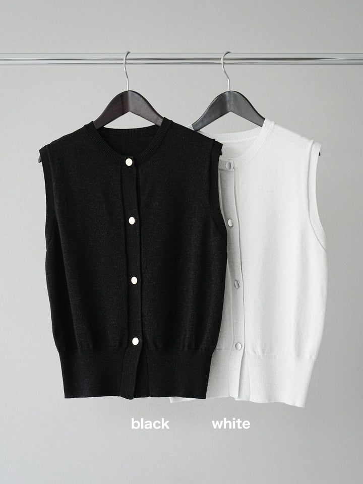 [SET] 金銀絲針織背心 + 透視格紋寬鬆褲 (2 件套)