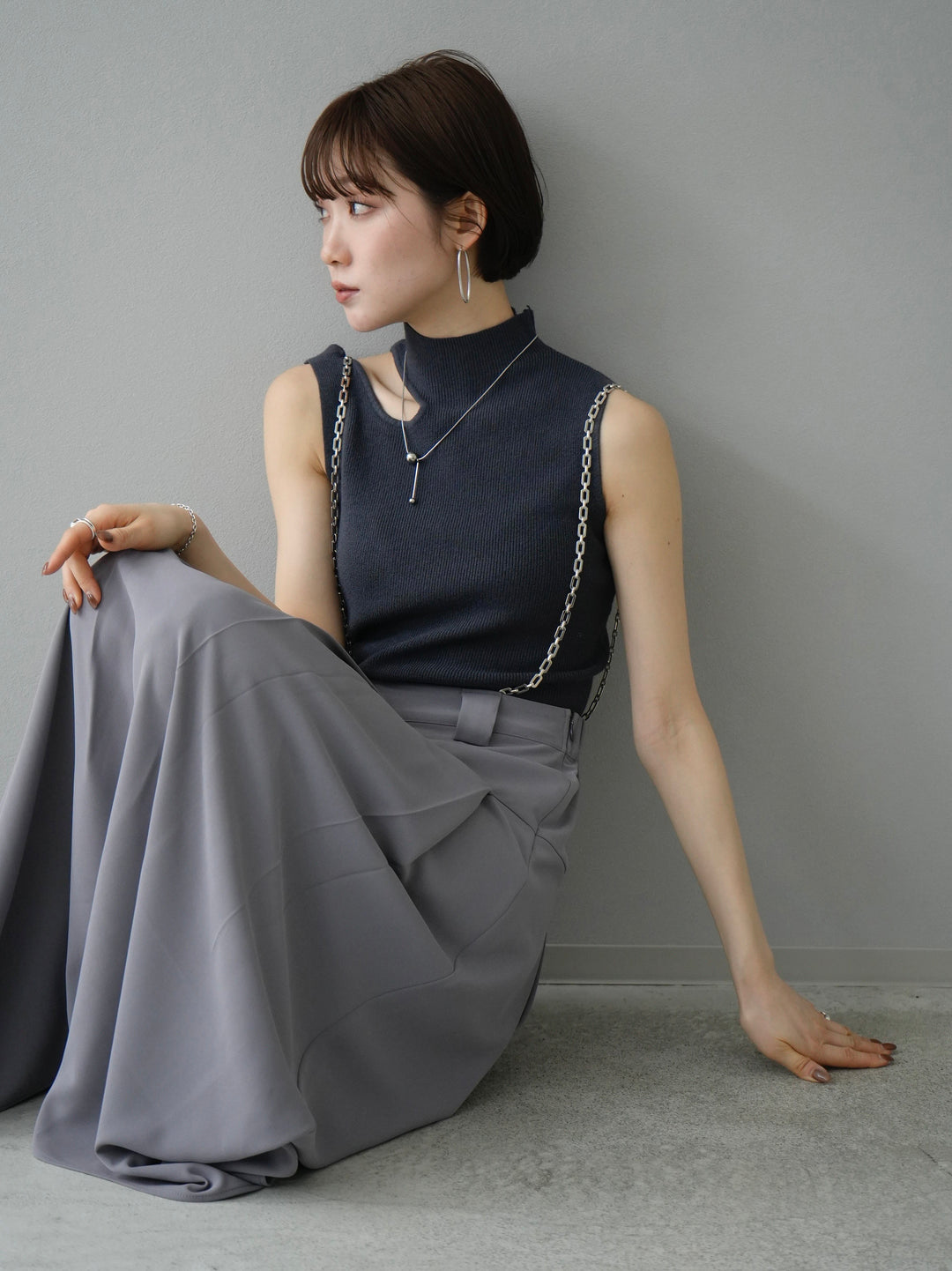 [Pre-order] Chain Suspender Tuck Skirt/Gray