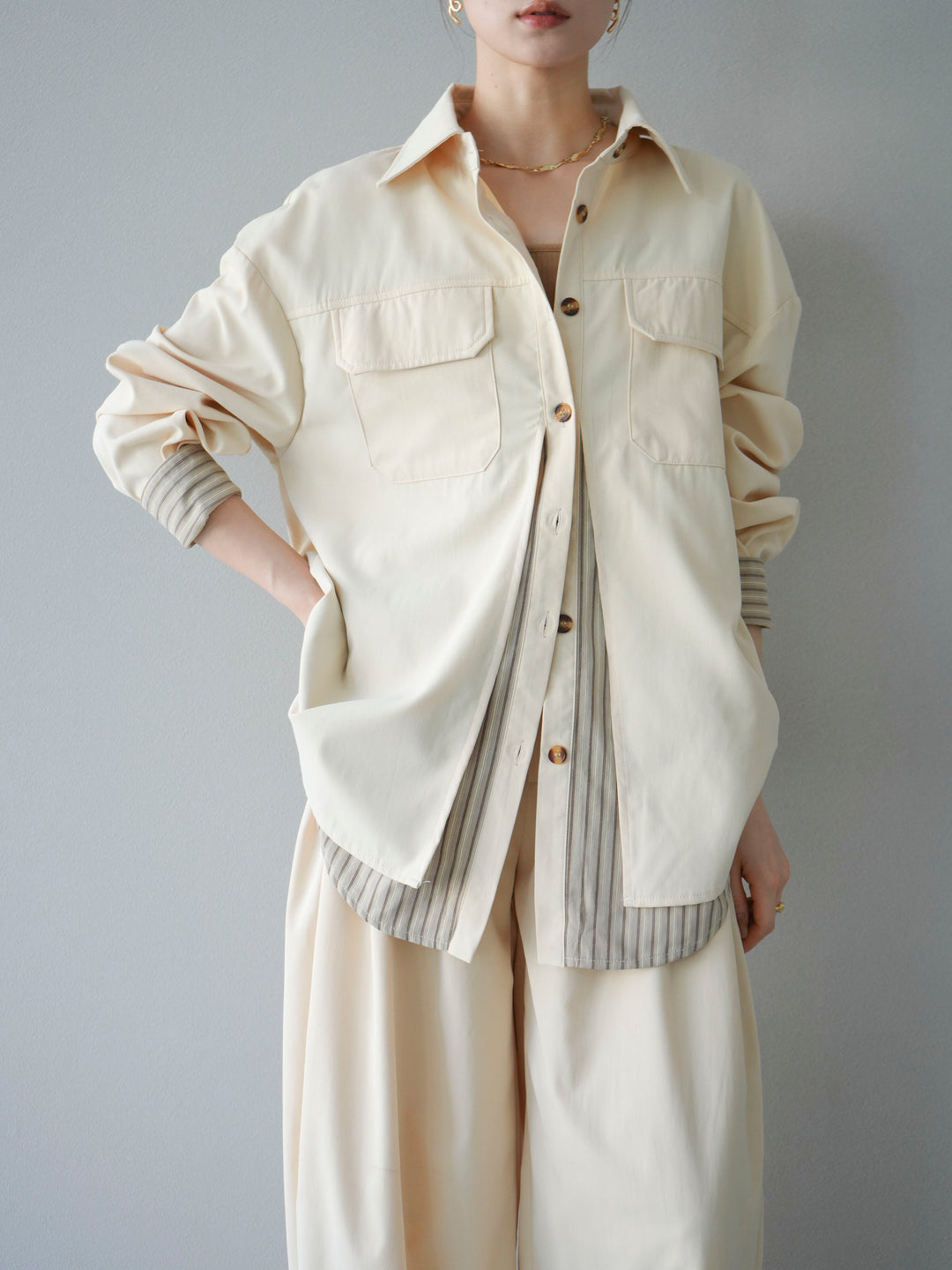 [予約]ストライプレイヤードシャツ/アイボリー