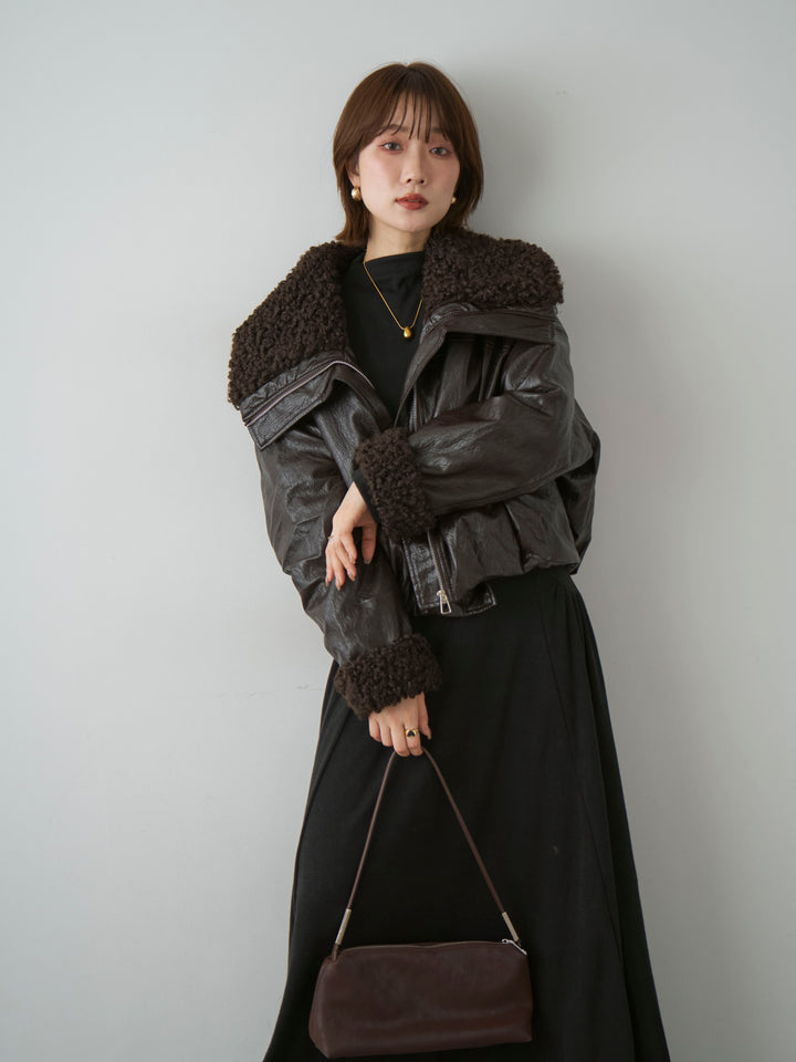 [予約]モックネックドレープニットソーワンピース/black