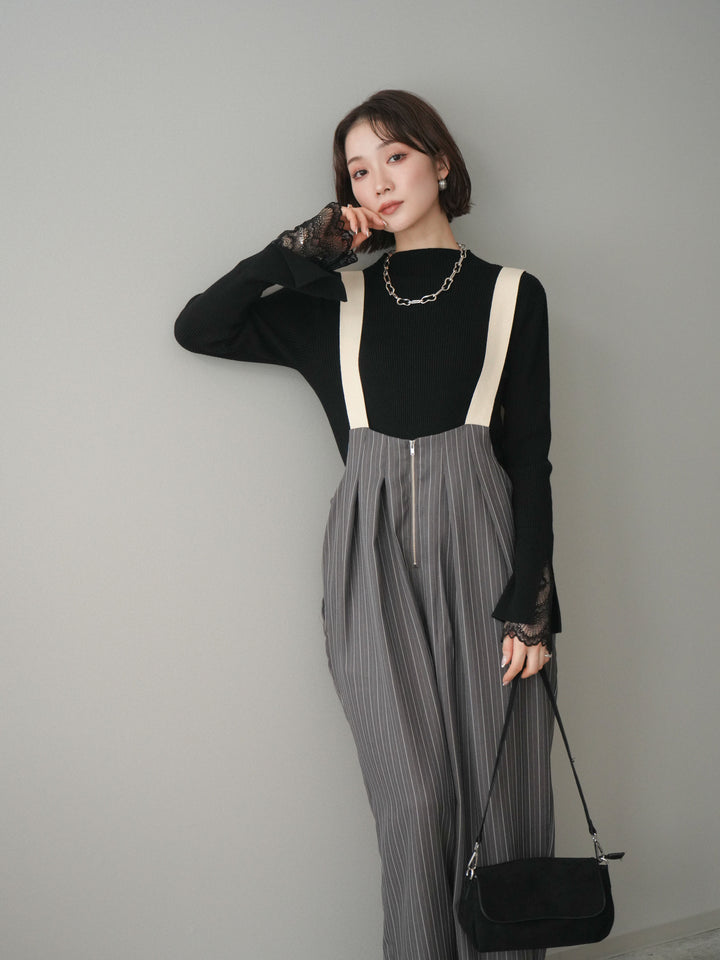 [SET]袖スカラップレースオフネックニットトップス+袖スカラップレースオフネックニットトップス(2set)