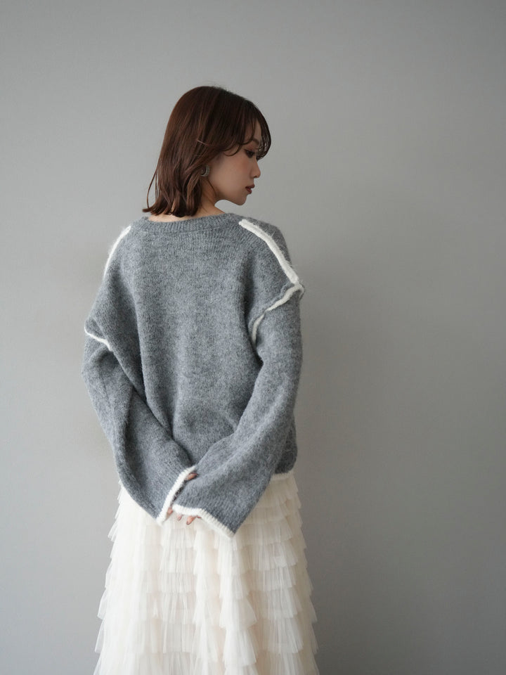 [SET]バイカラーレイヤードデザインニットプルオーバー+チュールティアードスカート(2set)