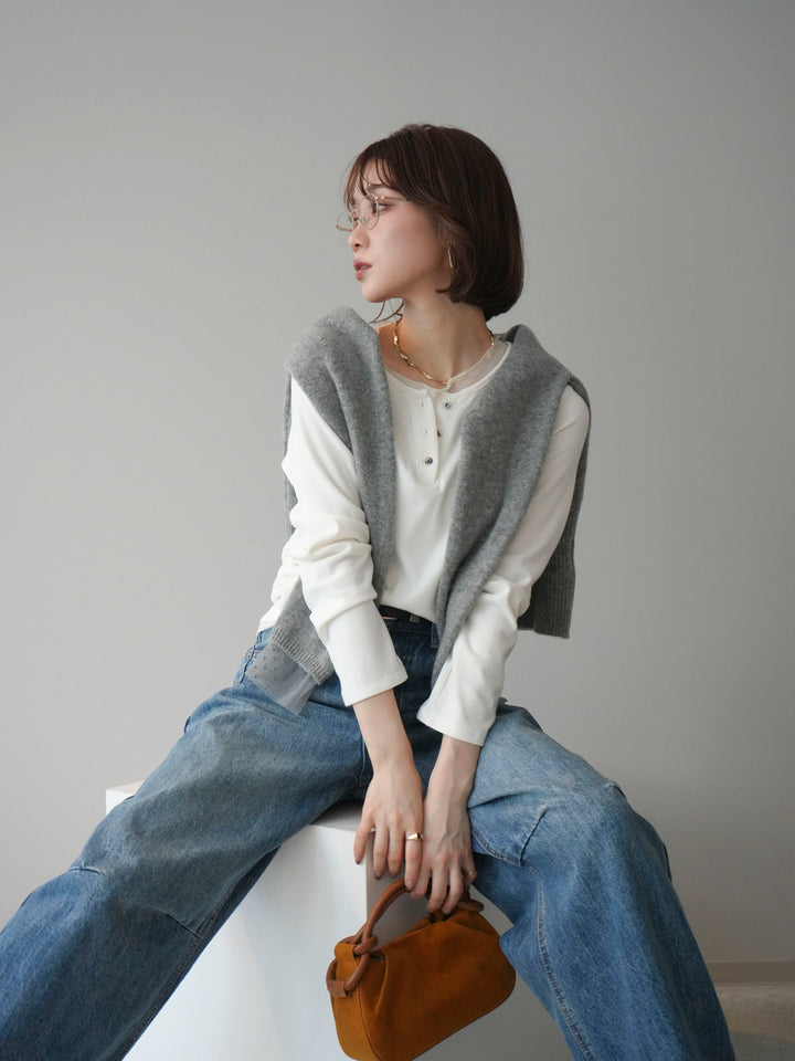 [予約]チュールレイヤードヘンリーネックカットソー/ivory