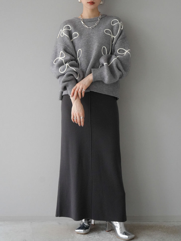 [予約]コード刺繍ルーズニットプルオーバー/グレー