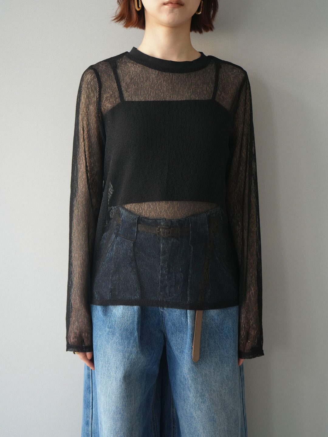 [予約]シアーストライプメッシュトップス/black
