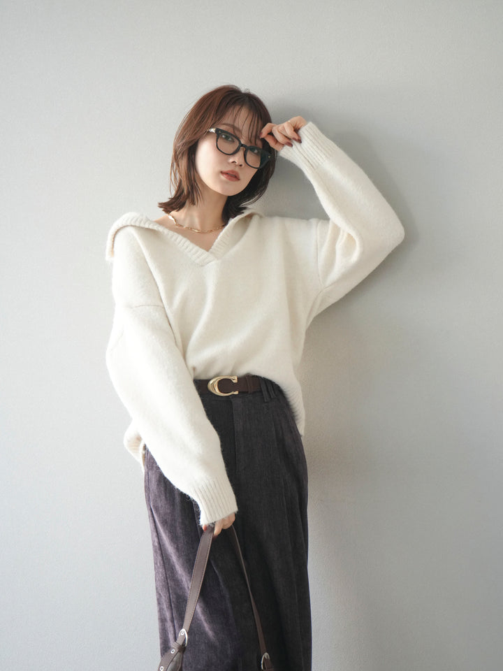 [予約]スキッパーニットプルオーバー/offwhite