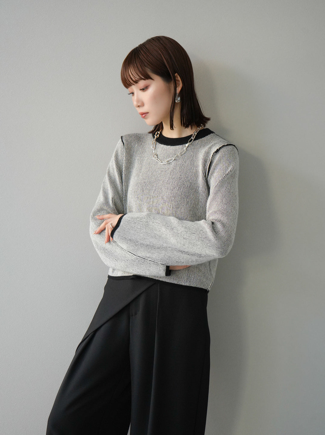 [套裝] 雙面配色羅紋針織套頭衫 + 可選飾品套裝（2 套）