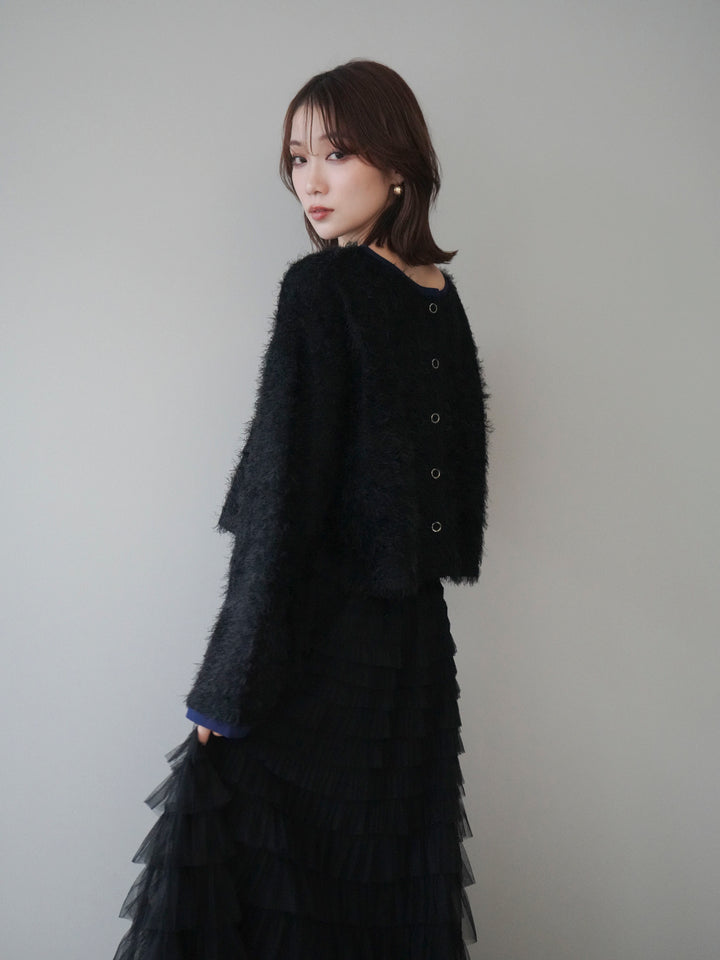 [予約]バイカラー2WAYシャギーニットカーディガン/black