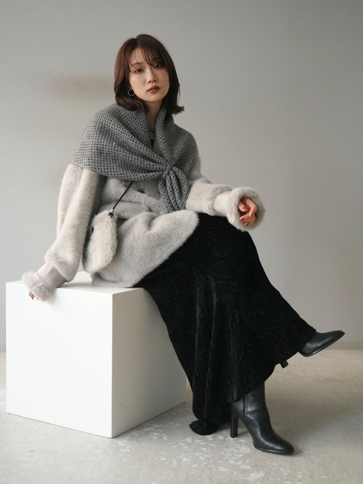 [予約]バッグ付エコファーノーカラーコート/gray