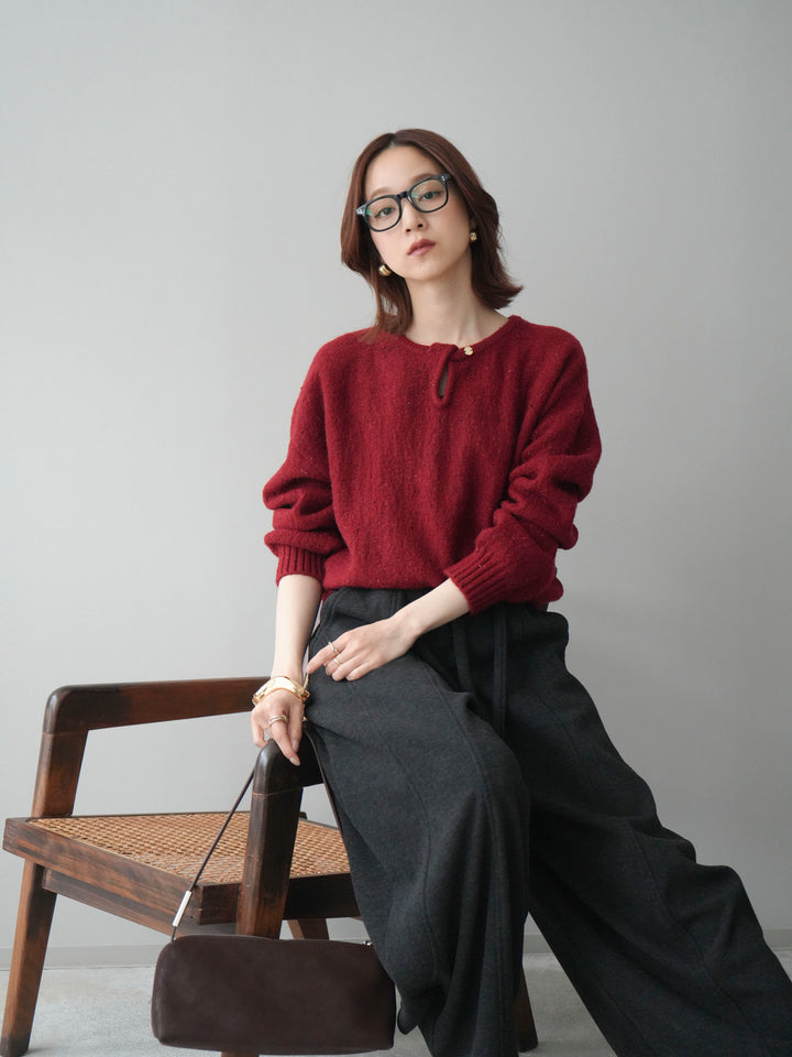 [予約]ツイストネックラメネップヤーンニットプルオーバー/red