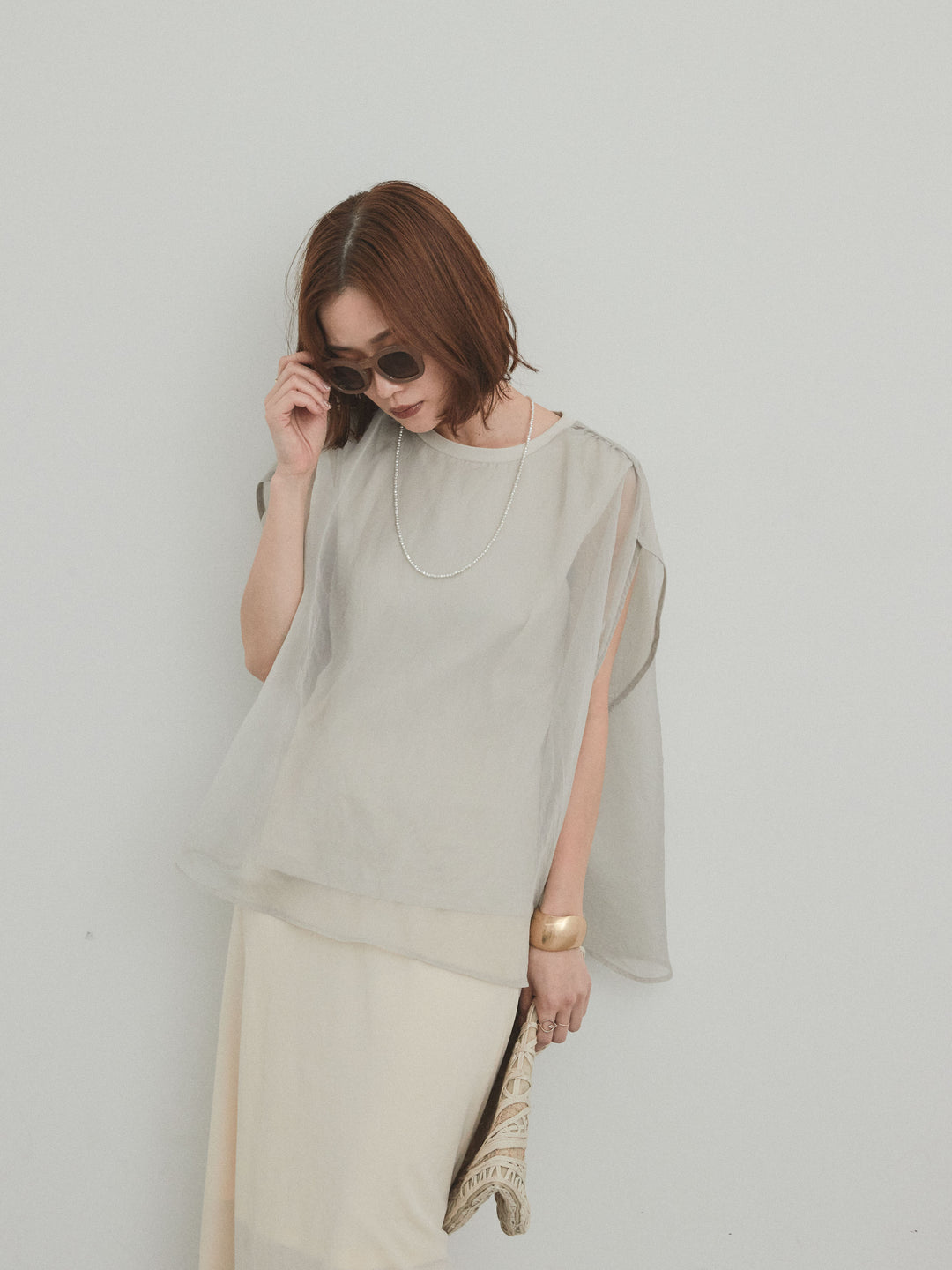 [SET] 緊湊光滑透視層疊上衣 + 天鵝絨低腰裙 (2set)