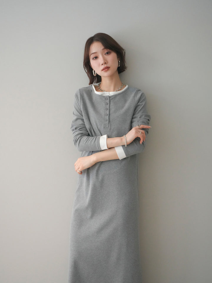 [SET]配色レイヤードヘンリーネックカットリブワンピース+配色レイヤードヘンリーネックカットリブワンピース(2set)