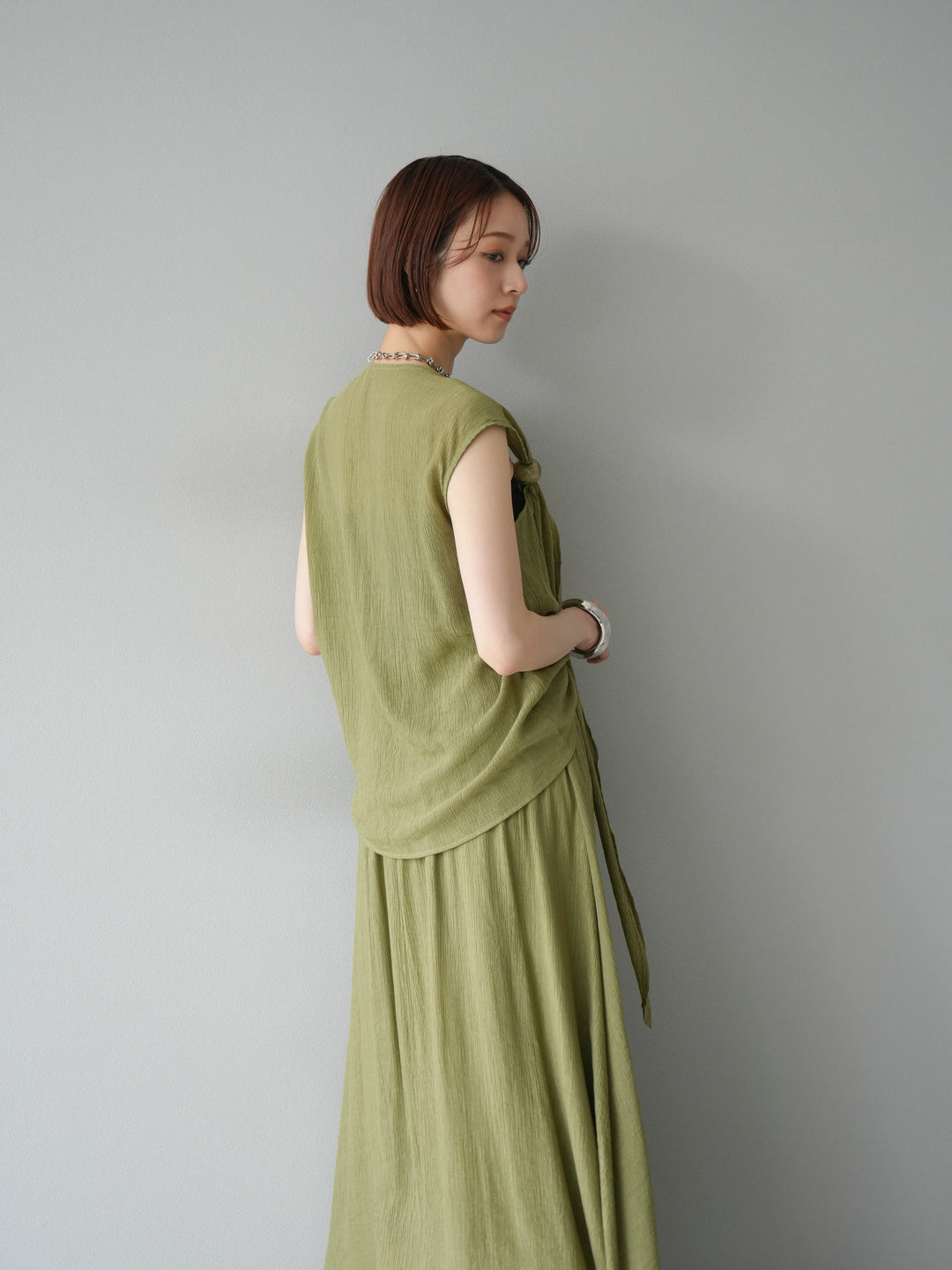 [SET]ビーズモチーフ楊柳ブラウス＆フレアスカートSET UP(2set)