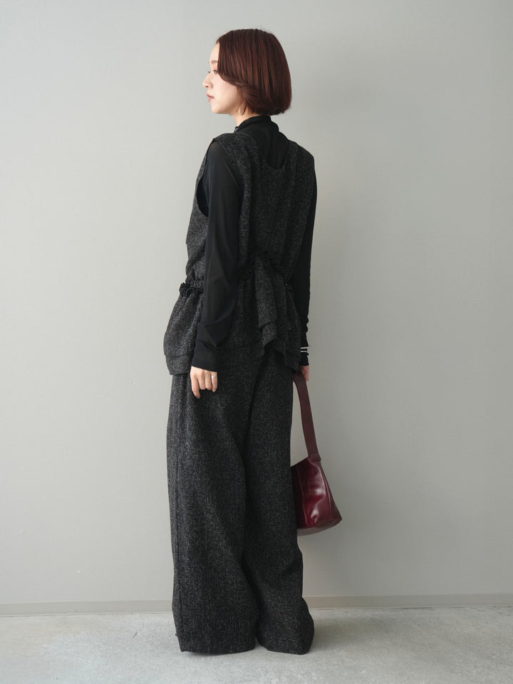 [SET]3WAYミックスツイードギャザーオールインワン+シアープチネックストレッチトップス(2set)