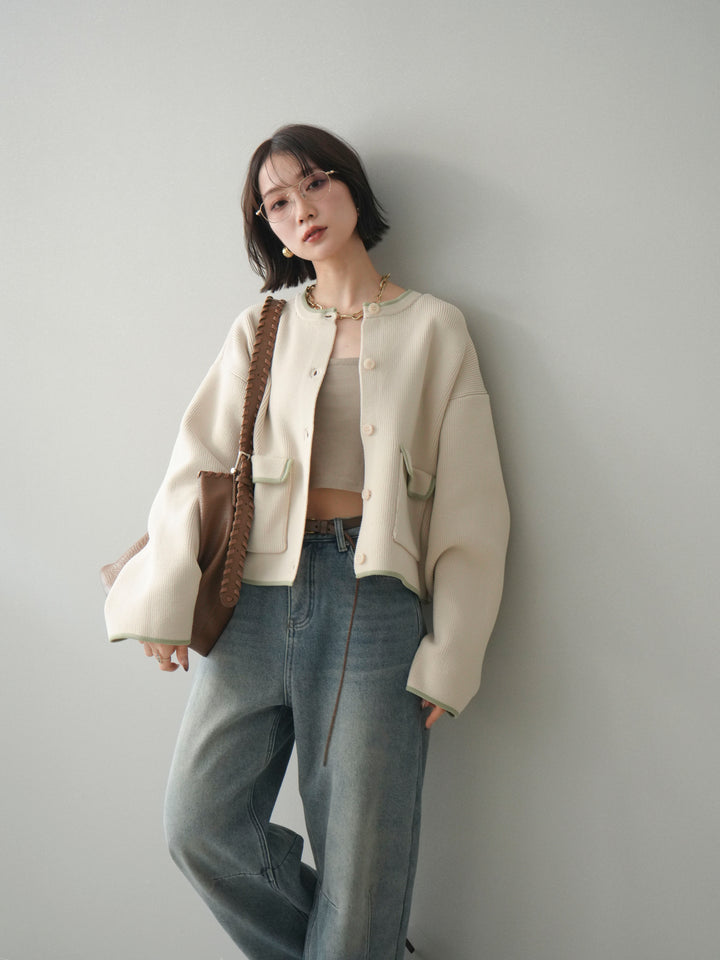 [SET]ポリエステル配色ニットカーディガン+選べるアクセセット(2set)