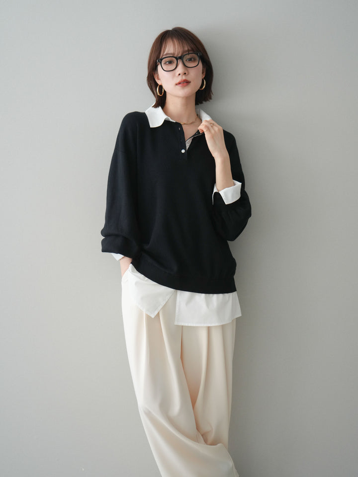 [予約]シャツドッキングオーバーニットプルオーバー/blackoff