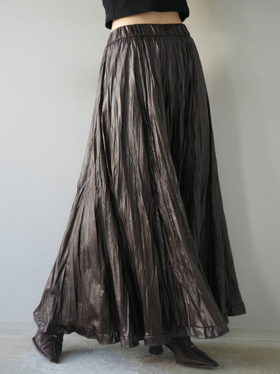 [予約]レザーワッシャーフリルスカート/brown