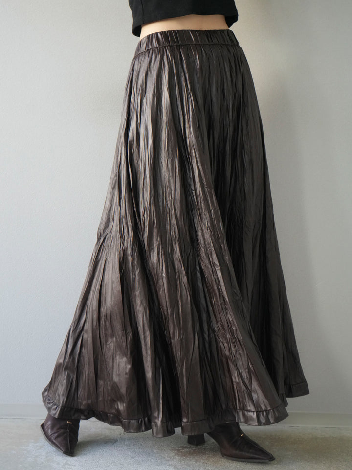 [予約]レザーワッシャーフリルスカート/brown