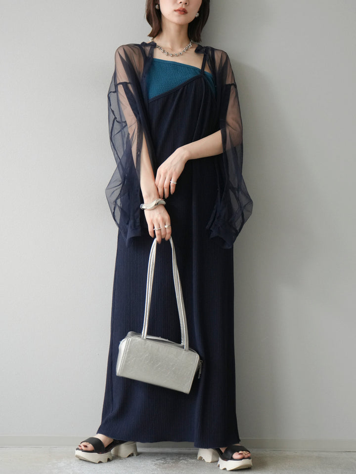 [予約]2WAYスリーブチュールシャツ/ネイビー
