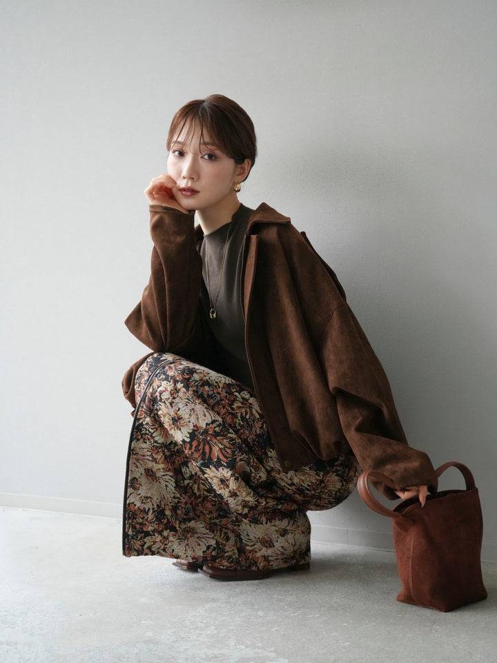 [SET]スウェードオーバーブルゾン+ゴブランフロントジップタイトスカート(2set)