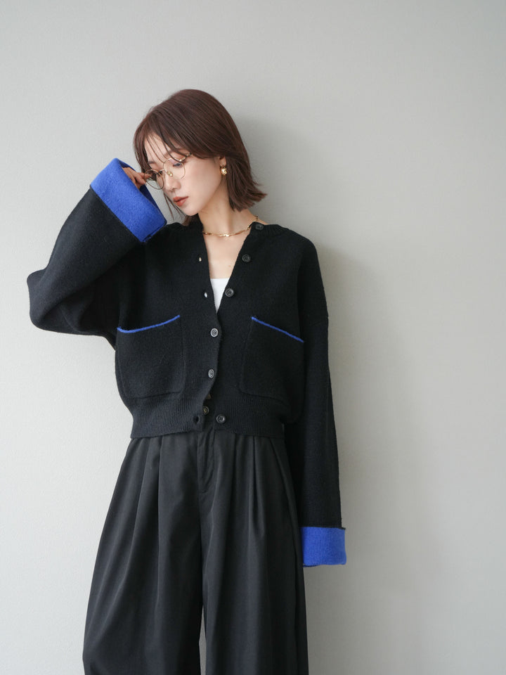 【SET】雙色針織開襟衫+褶襉設計寬褲（2套）