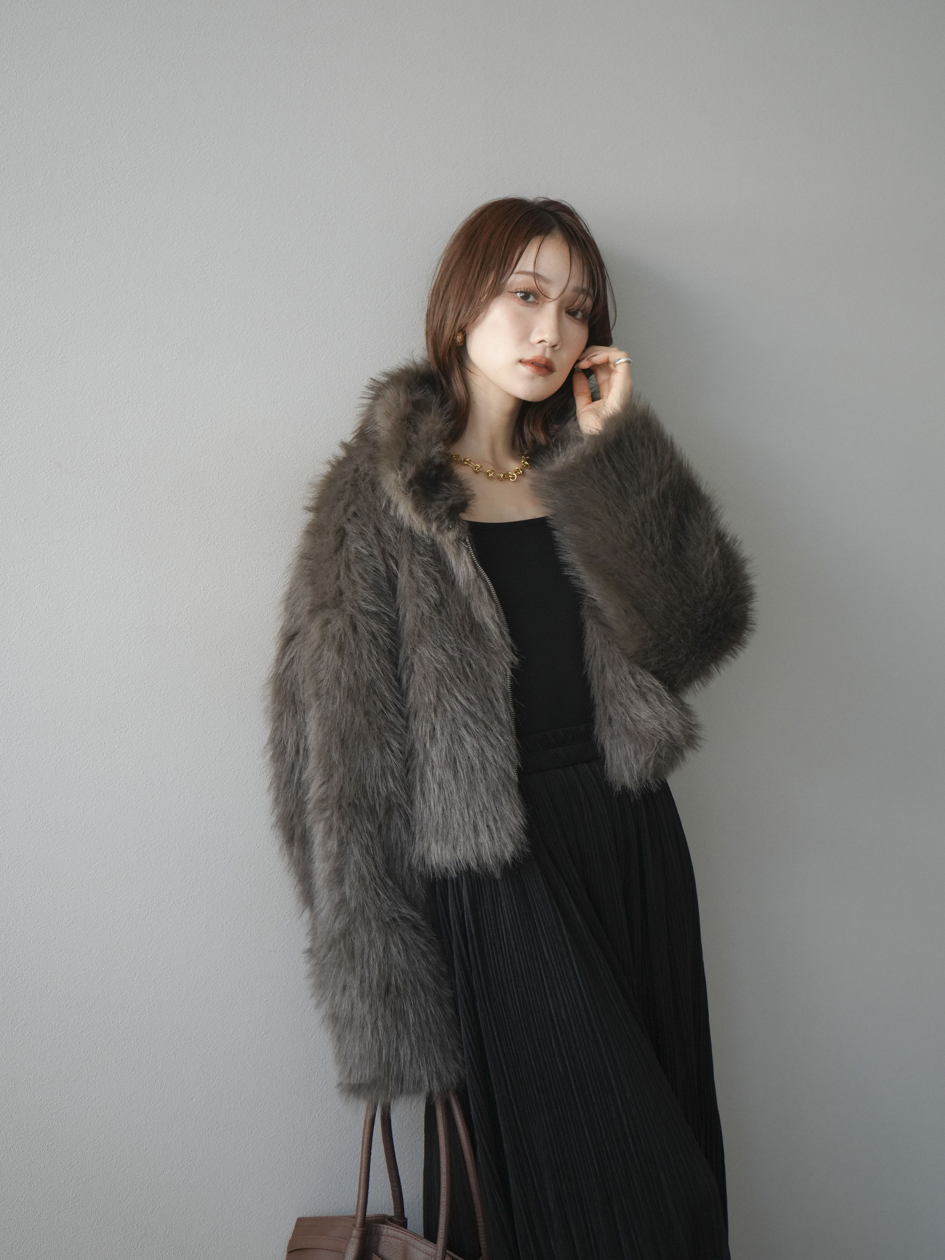 予約]フェイクファーショートZIPジャケット/brown – Lumier